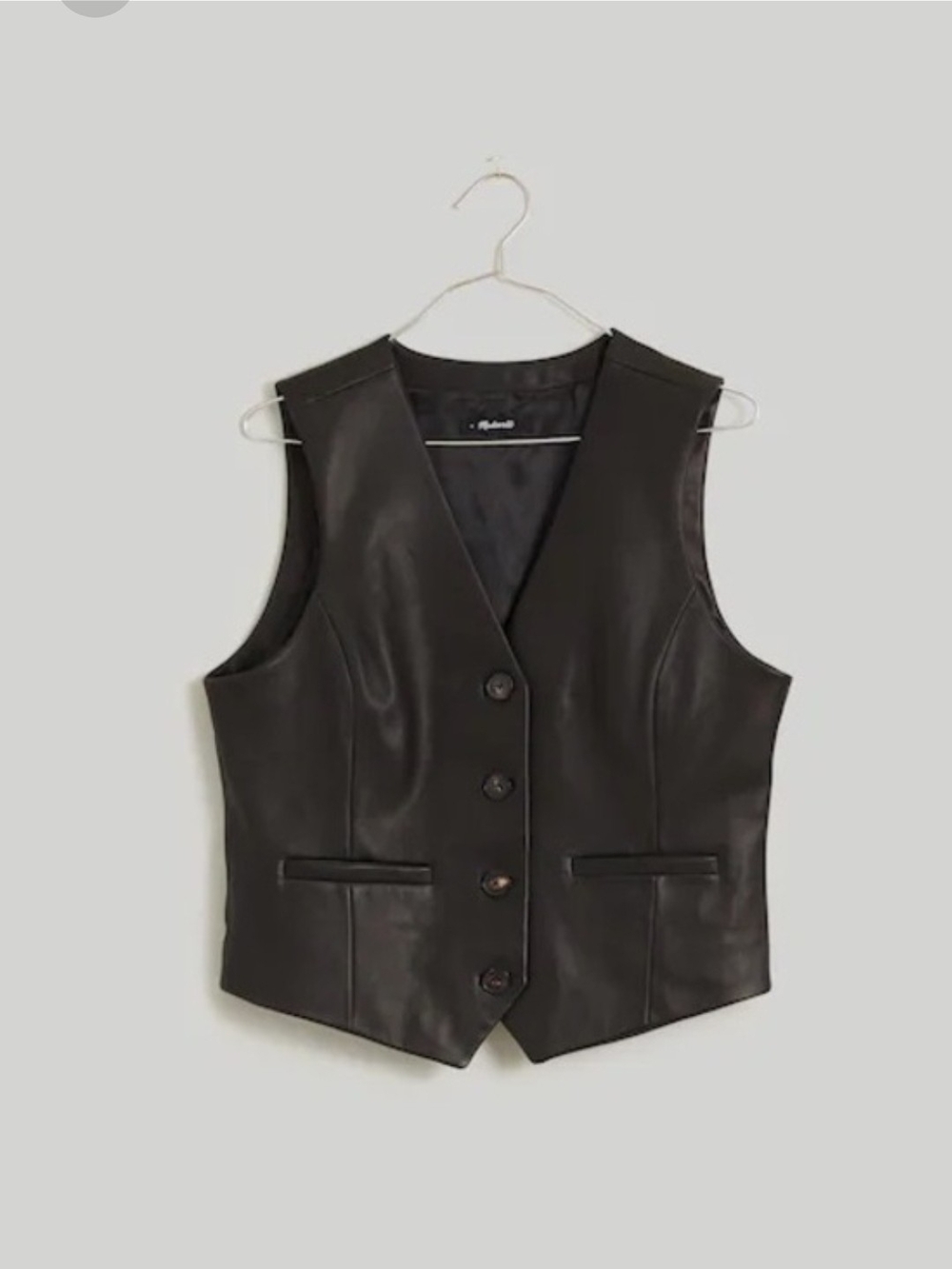 Madewell Black Leather Button Vest NM538 Size 2 - Picture 2 of 9